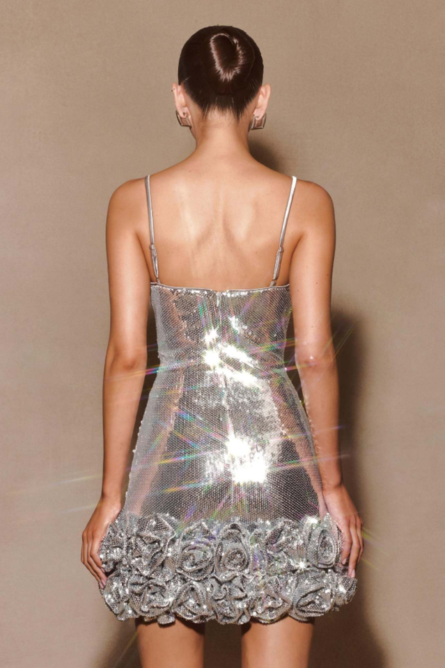 Haelara Spaghetii Flower Sequin Mini Dress | Dress In Beauty