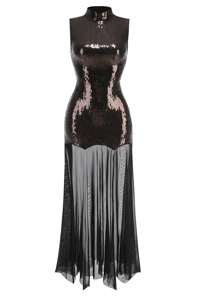 Jolie High Neck Sequin Mesh Gown | Dress In Beauty