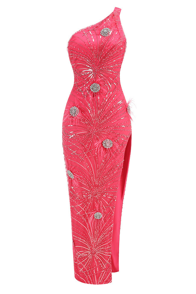 Crystal Embellished Sequin High Split Gown | Dress In Beauty