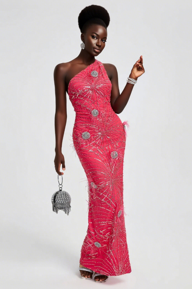 Crystal Embellished Sequin High Split Gown | Dress In Beauty