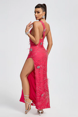 Crystal Embellished Sequin High Split Gown | Dress In Beauty