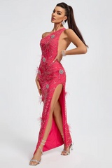 Crystal Embellished Sequin High Split Gown | Dress In Beauty