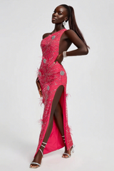 Crystal Embellished Sequin High Split Gown | Dress In Beauty