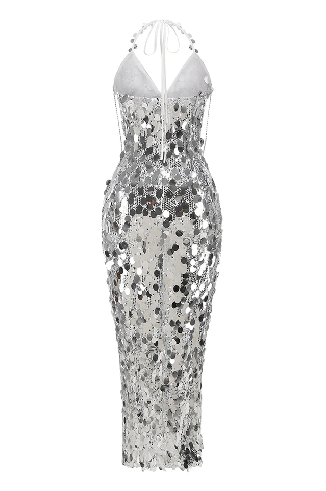 Halter Sequin Embellished Midi Dress | Dress In Beauty