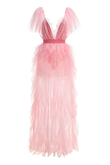 Balthion Lace Mesh Ruffle Maxi Dress | Dress In Beauty