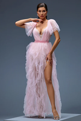 Balthion Lace Mesh Ruffle Maxi Dress | Dress In Beauty