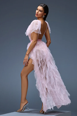 Balthion Lace Mesh Ruffle Maxi Dress | Dress In Beauty
