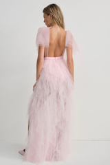 Balthion Lace Mesh Ruffle Maxi Dress | Dress In Beauty