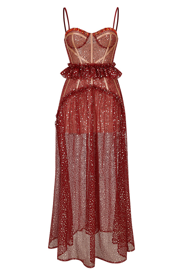 Strappy Sequin Beaded Mesh A-line Dress | Dress In Beauty