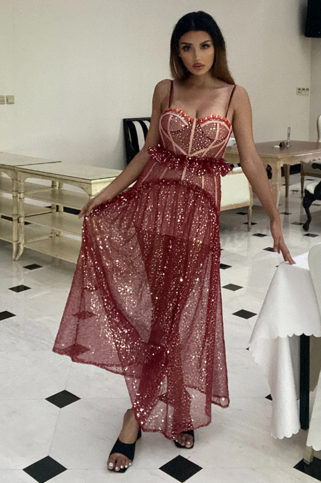 Strappy Sequin Beaded Mesh A-line Dress | Dress In Beauty