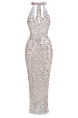Halter Plunging Sequin Maxi Dress | Dress In Beauty