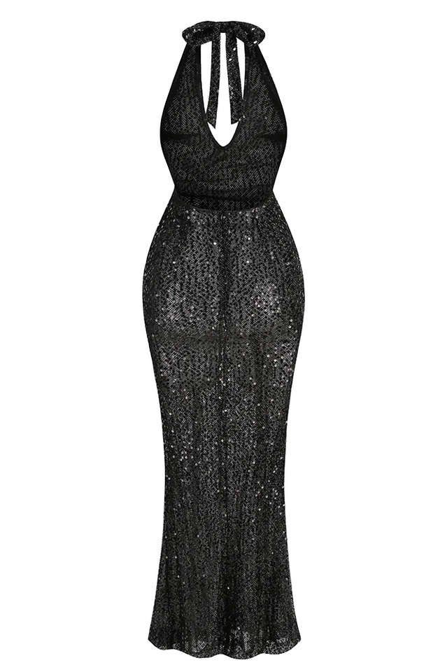 Halter Plunging Sequin Maxi Dress | Dress In Beauty