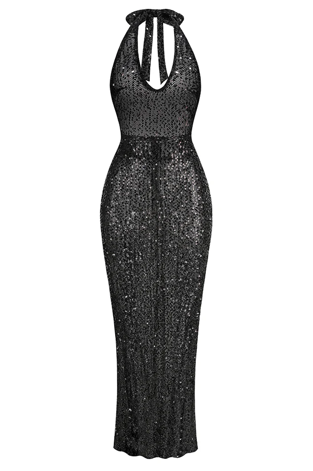 Halter Plunging Sequin Maxi Dress | Dress In Beauty