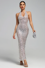 Halter Plunging Sequin Maxi Dress | Dress In Beauty