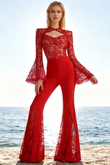 Maroon Lace Flare Jumpsuit | Dress In Beauty