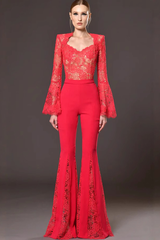 Maroon Lace Flare Jumpsuit | Dress In Beauty