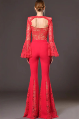 Maroon Lace Flare Jumpsuit | Dress In Beauty