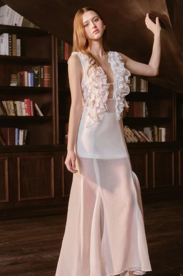 Dolomir Plunge Neck Ruffle Midi Dress | Dress In Beauty