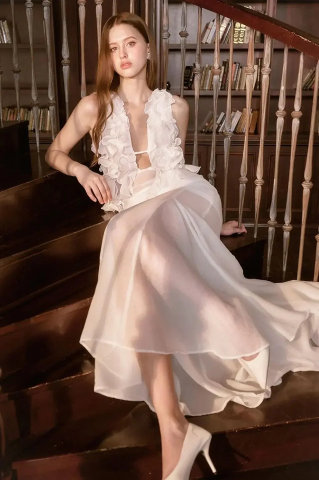 Dolomir Plunge Neck Ruffle Midi Dress | Dress In Beauty
