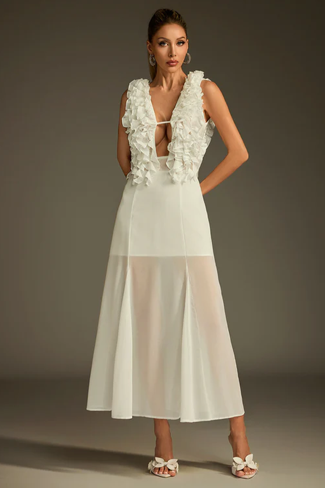 Dolomir Plunge Neck Ruffle Midi Dress | Dress In Beauty