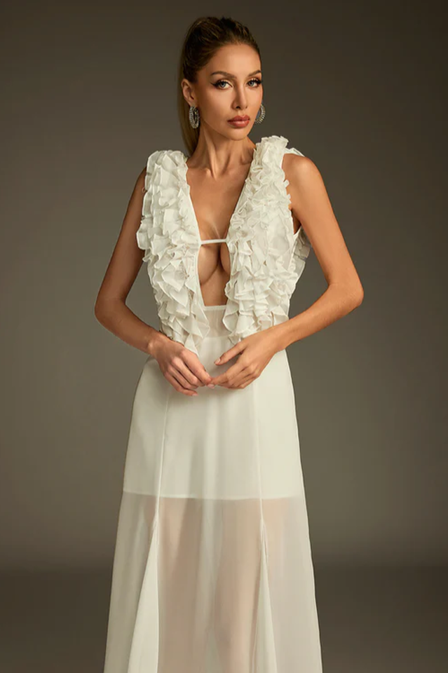 Dolomir Plunge Neck Ruffle Midi Dress | Dress In Beauty
