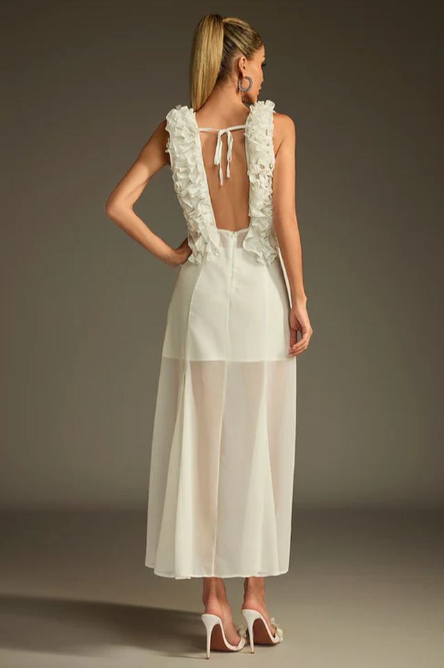Dolomir Plunge Neck Ruffle Midi Dress | Dress In Beauty