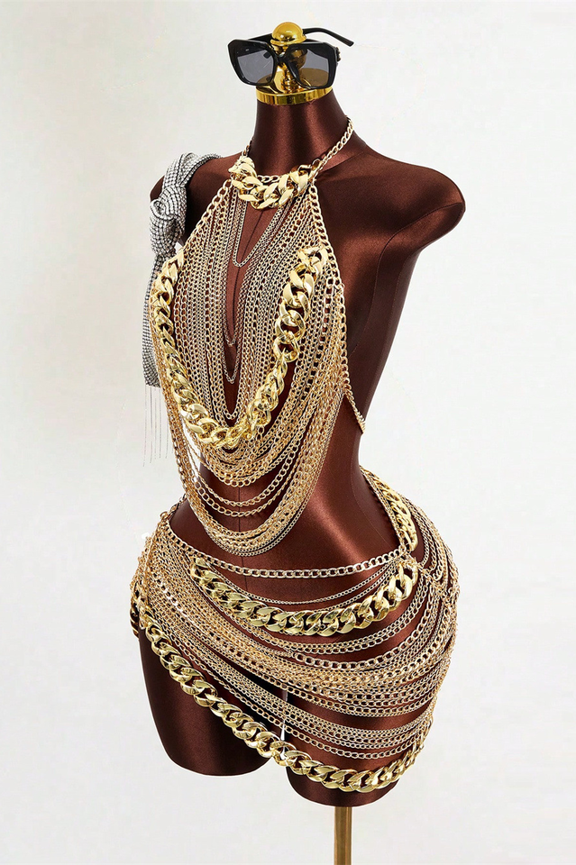 See-Through Chain Rhinestone 2-Piece Set | Dress In Beauty
