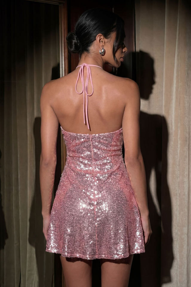Sequin Florette Halter Dress | Dress In Beauty