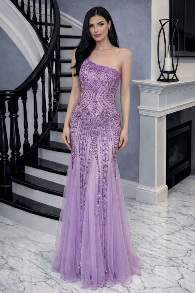 One Shoulder Split Thigh Sequin Dress | Dress In Beauty