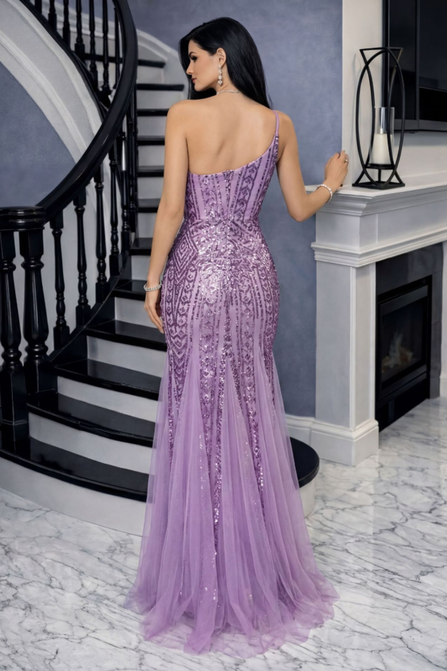 One Shoulder Split Thigh Sequin Dress | Dress In Beauty
