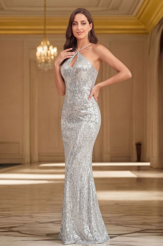 Embellished Cut-Out Halterneck Gown | Dress In Beauty