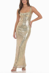 Sequin Square Neck Fitted Maxi Dress | Dress In Beauty