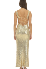 Sequin Square Neck Fitted Maxi Dress | Dress In Beauty