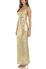 Sequin Square Neck Fitted Maxi Dress | Dress In Beauty