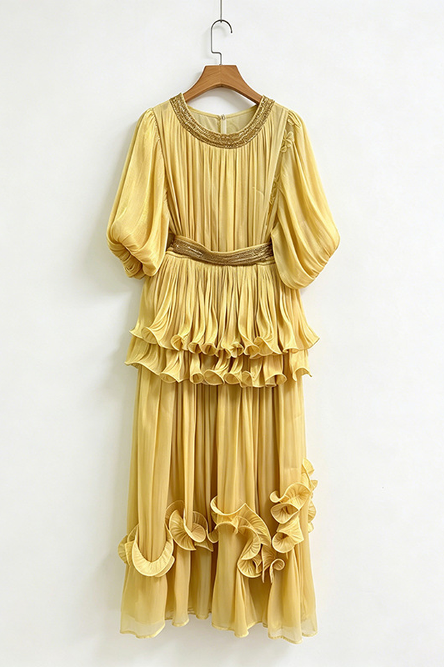 Shiny Lantern Sleeve Tiered Maxi Dress | Dress In Beauty