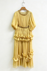 Shiny Lantern Sleeve Tiered Maxi Dress | Dress In Beauty