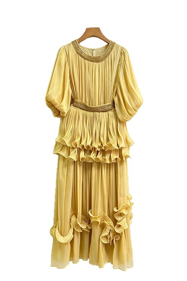 Shiny Lantern Sleeve Tiered Maxi Dress | Dress In Beauty