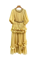Shiny Lantern Sleeve Tiered Maxi Dress | Dress In Beauty