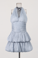 Blue Halter Ruched Tiered Mini Dress | Dress In Beauty
