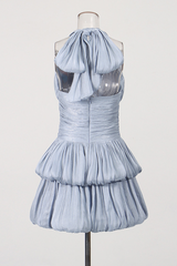 Blue Halter Ruched Tiered Mini Dress | Dress In Beauty