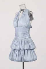 Blue Halter Ruched Tiered Mini Dress | Dress In Beauty
