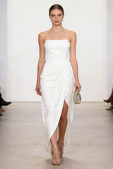 Wanda White Asymmetrical Ruched Midi Dress | Dress In Beauty