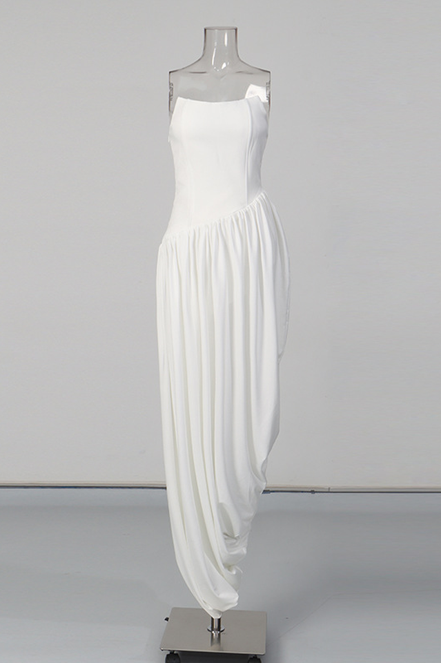 Wanda White Asymmetrical Ruched Midi Dress | Dress In Beauty
