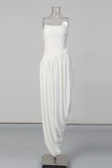 Wanda White Asymmetrical Ruched Midi Dress | Dress In Beauty