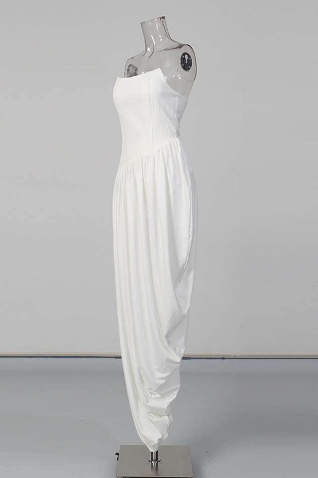 Wanda White Asymmetrical Ruched Midi Dress | Dress In Beauty