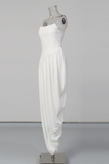 Wanda White Asymmetrical Ruched Midi Dress | Dress In Beauty