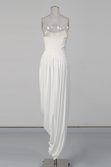 Wanda White Asymmetrical Ruched Midi Dress | Dress In Beauty