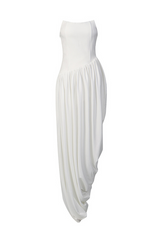 Wanda White Asymmetrical Ruched Midi Dress | Dress In Beauty