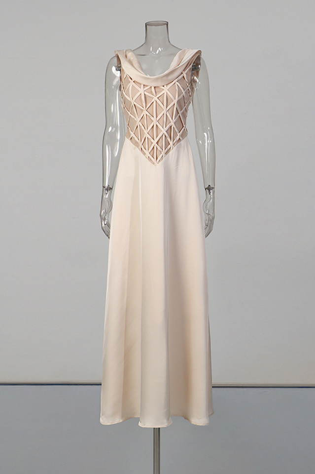 Apricot Cowl Neck Satin Maxi Dress | Dress In Beauty