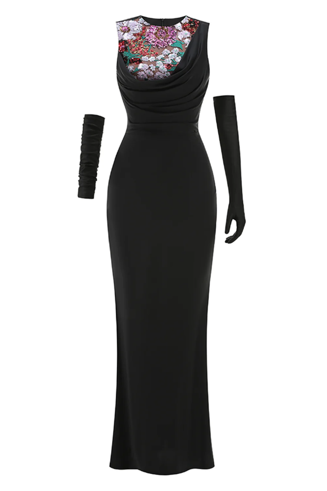 Sequin Detail Mxai Dress With Gloves | Dress In Beauty